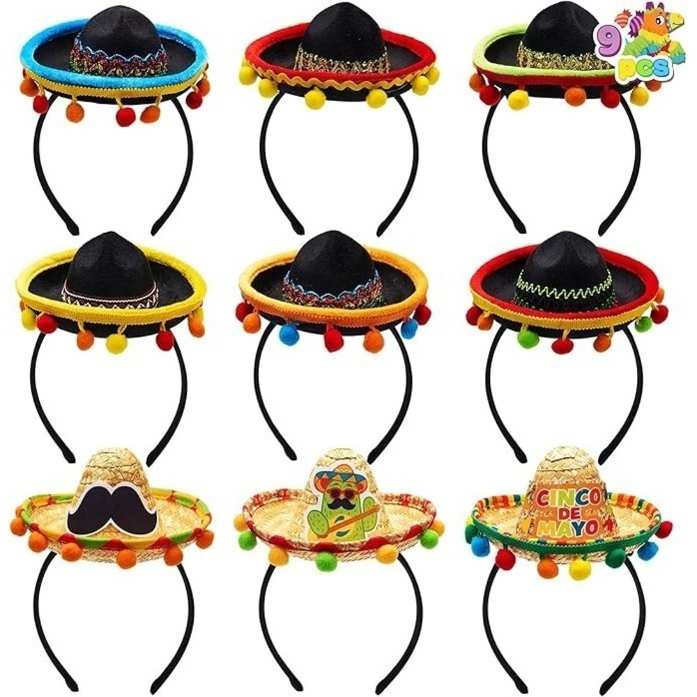 JOYIN Sombrero Headbands 9pc‎ Cinco De Mayo Party Props Mexican NEW